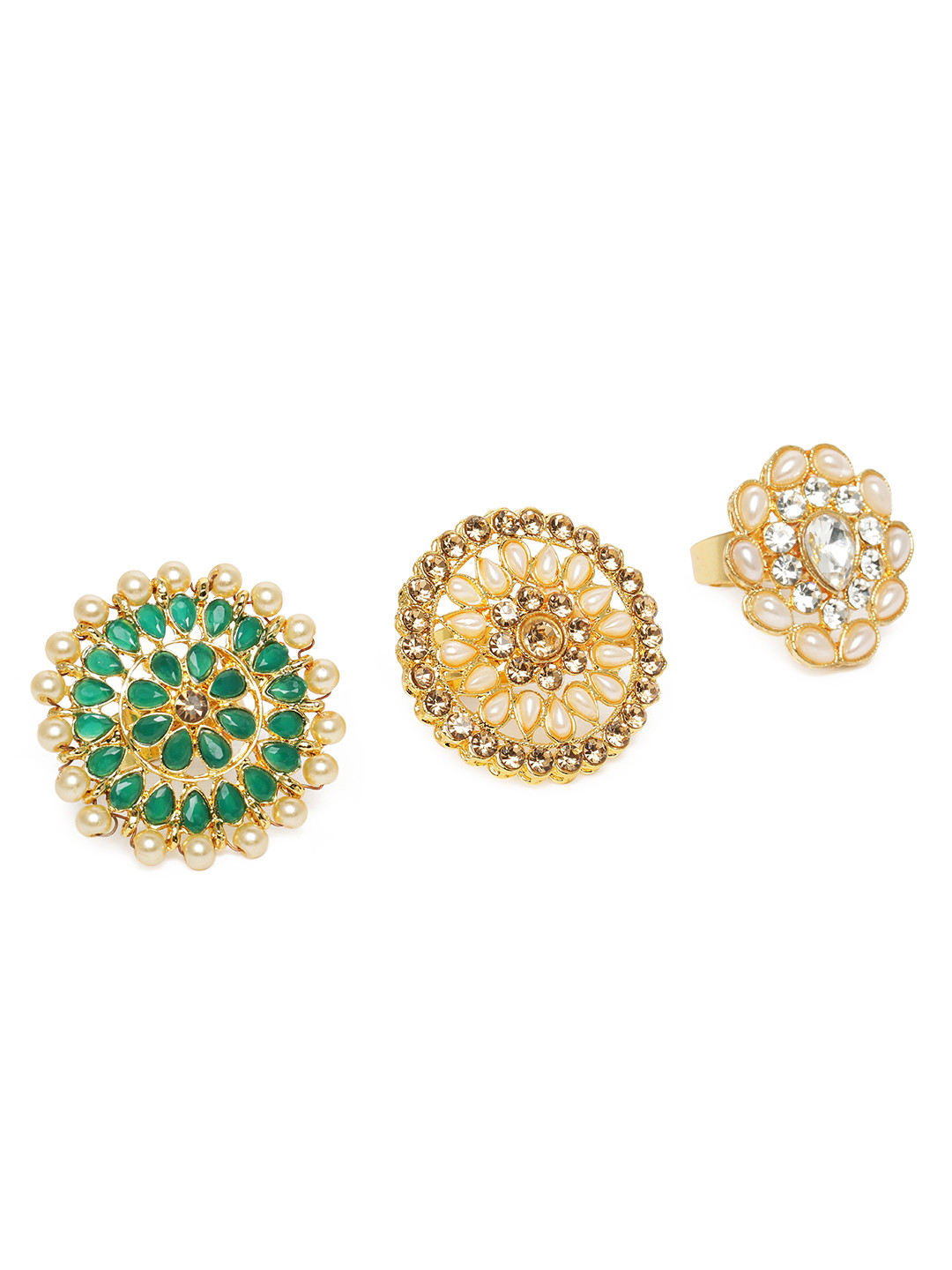 Kord Store Set of 3 Gold Plated Studded Adjustable Finger Rings