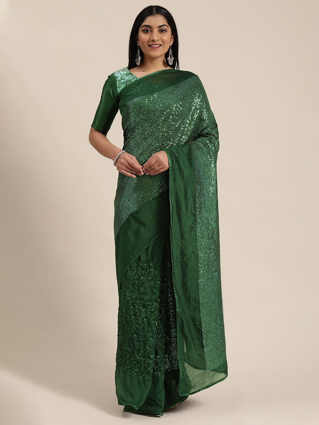 Mitera Green Embroidered Pure Georgette Saree