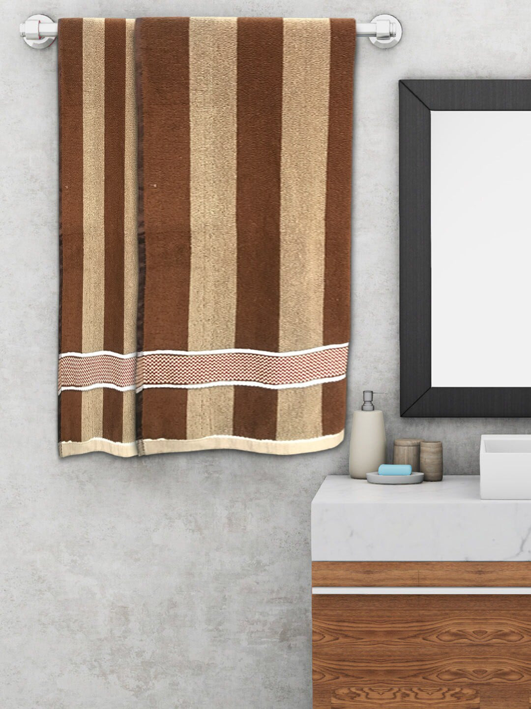 Kuber Industries Set Of 2 Brown & Beige Striped 500 GSM Bath Towels