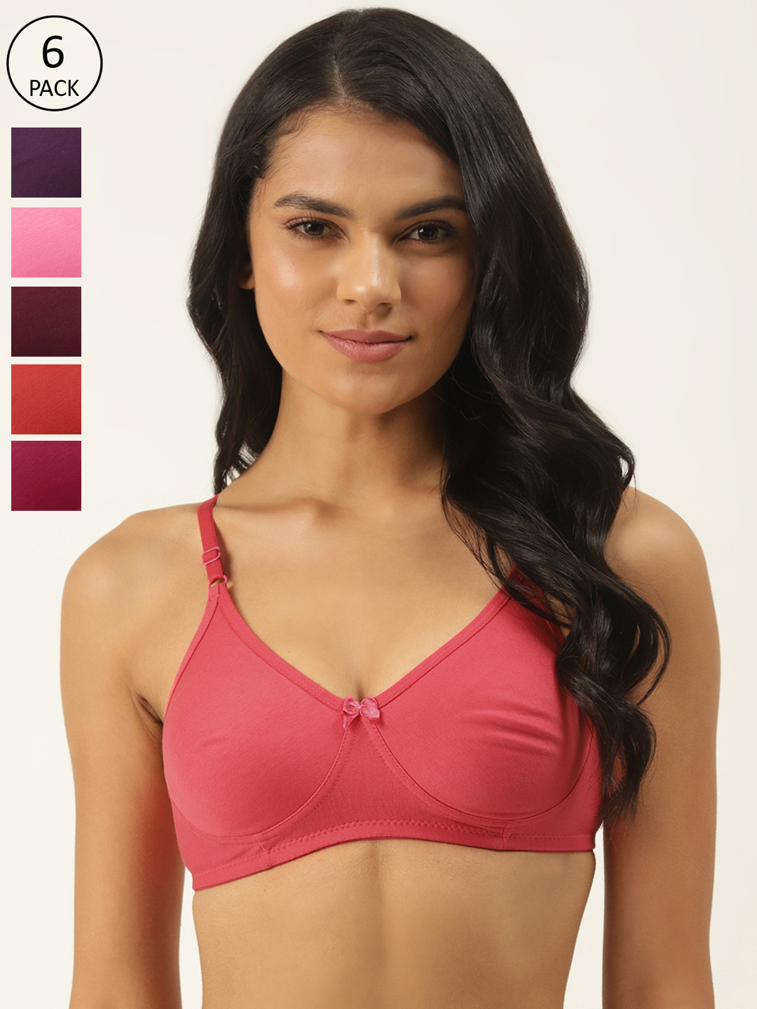 Softskin Pack of 6 Solid Non-Wired Non Padded T-shirt Bras_30B_6
