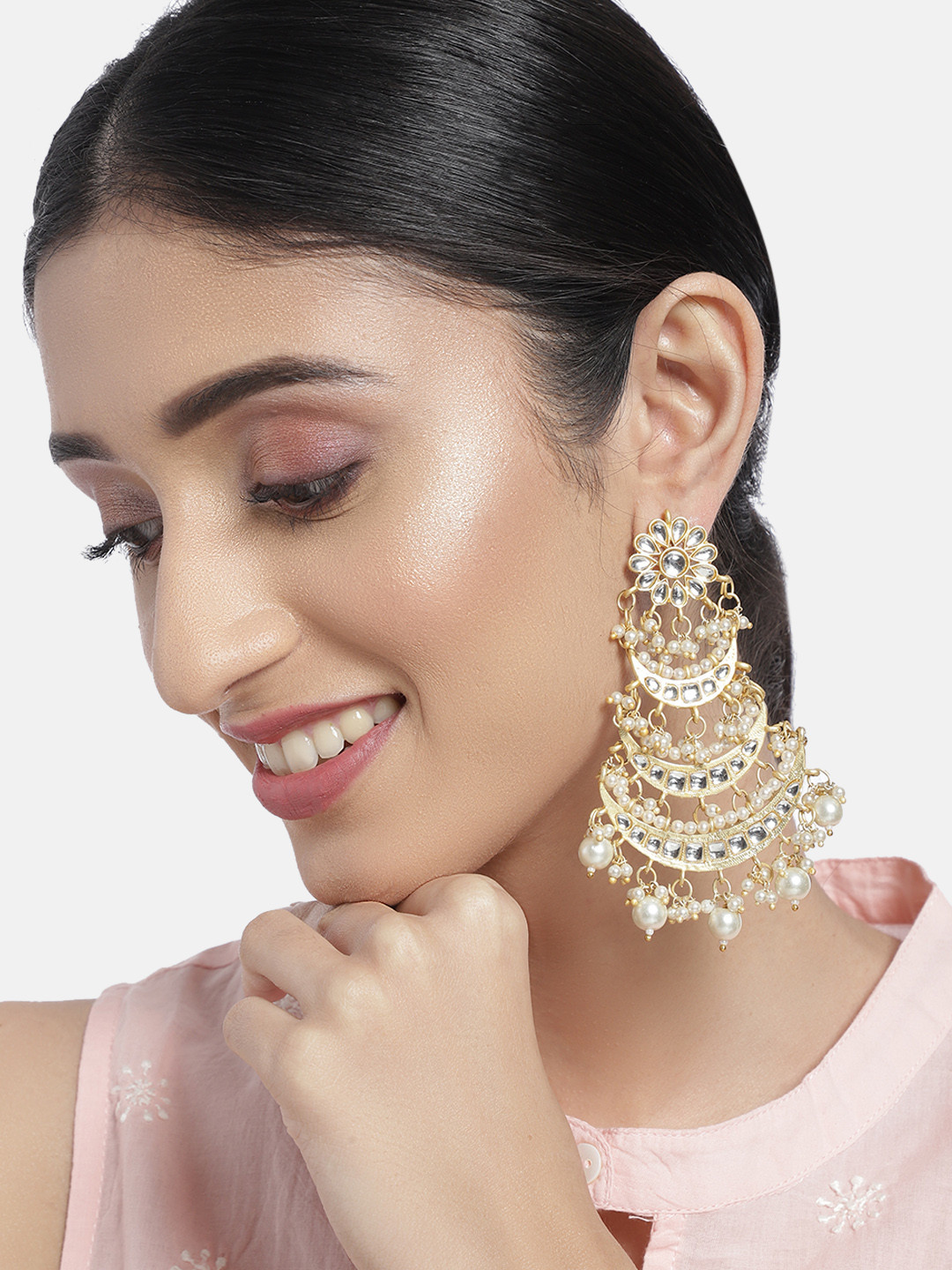 I Jewels White Gold Plated Crescent Shaped Chandbalis