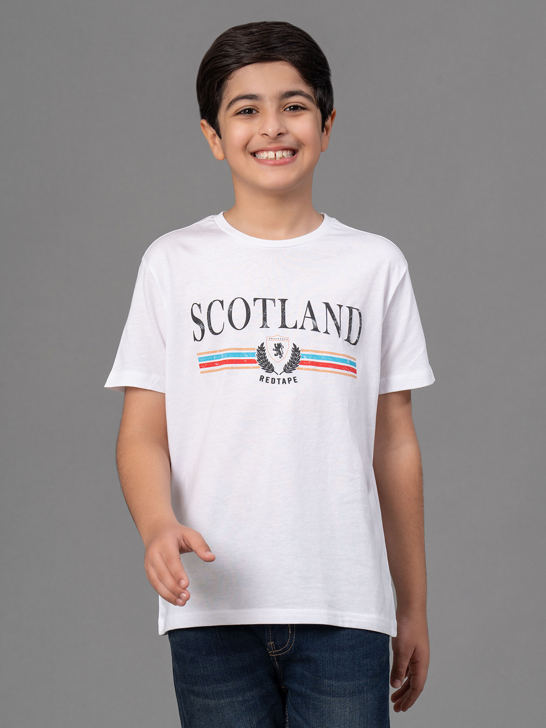 Red Tape Boys White Printed Round Neck T-shirt