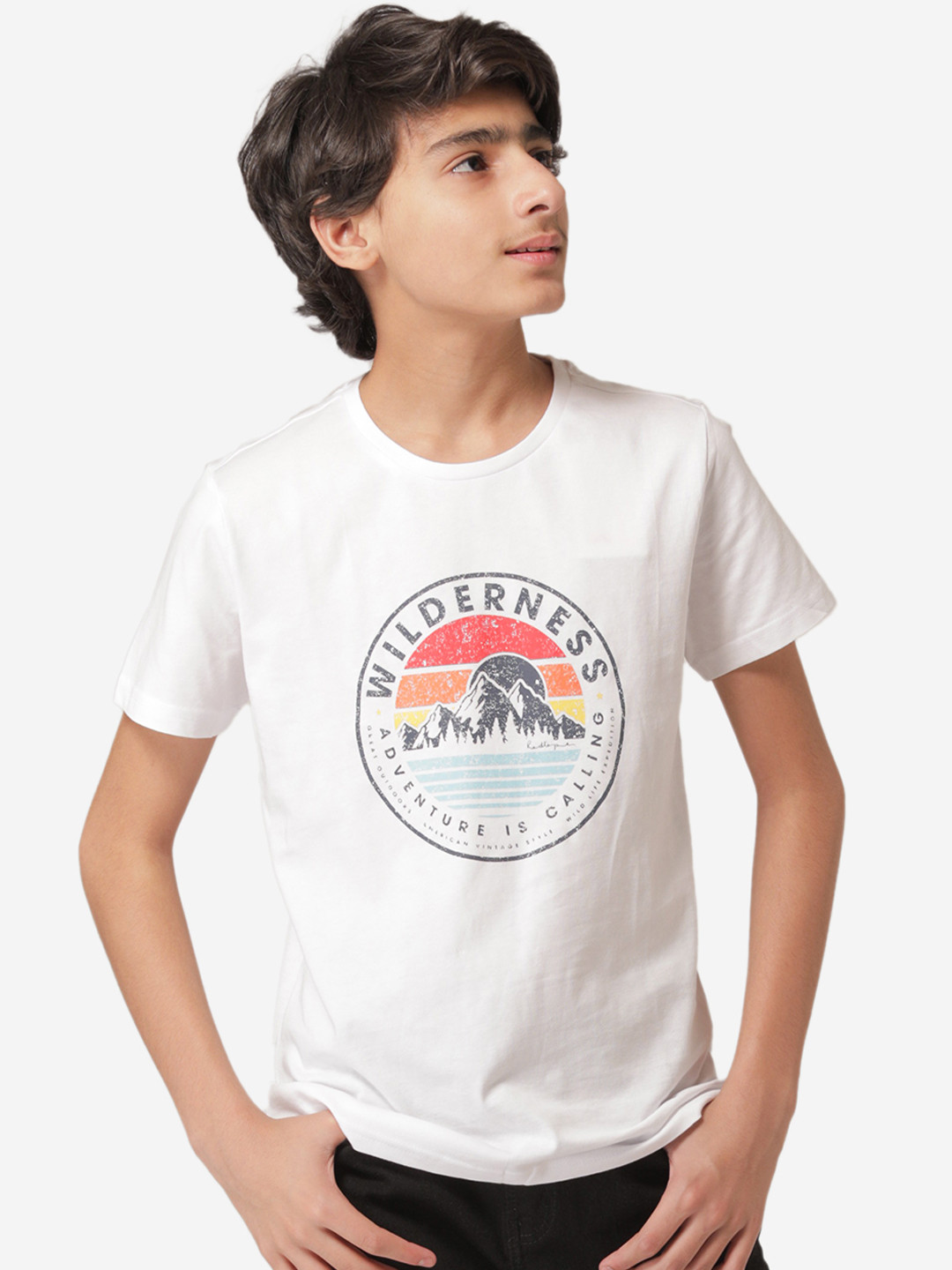 Red Tape Boys White Printed Round Neck T-shirt
