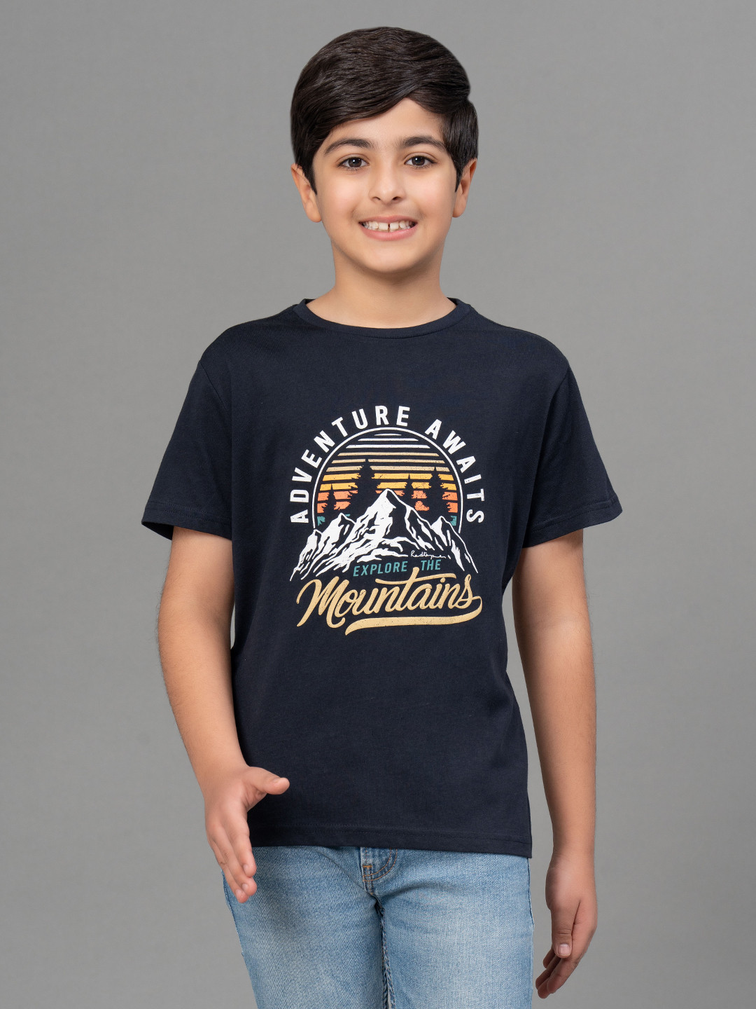 Red Tape Boys Navy Blue Printed Round Neck T-shirt