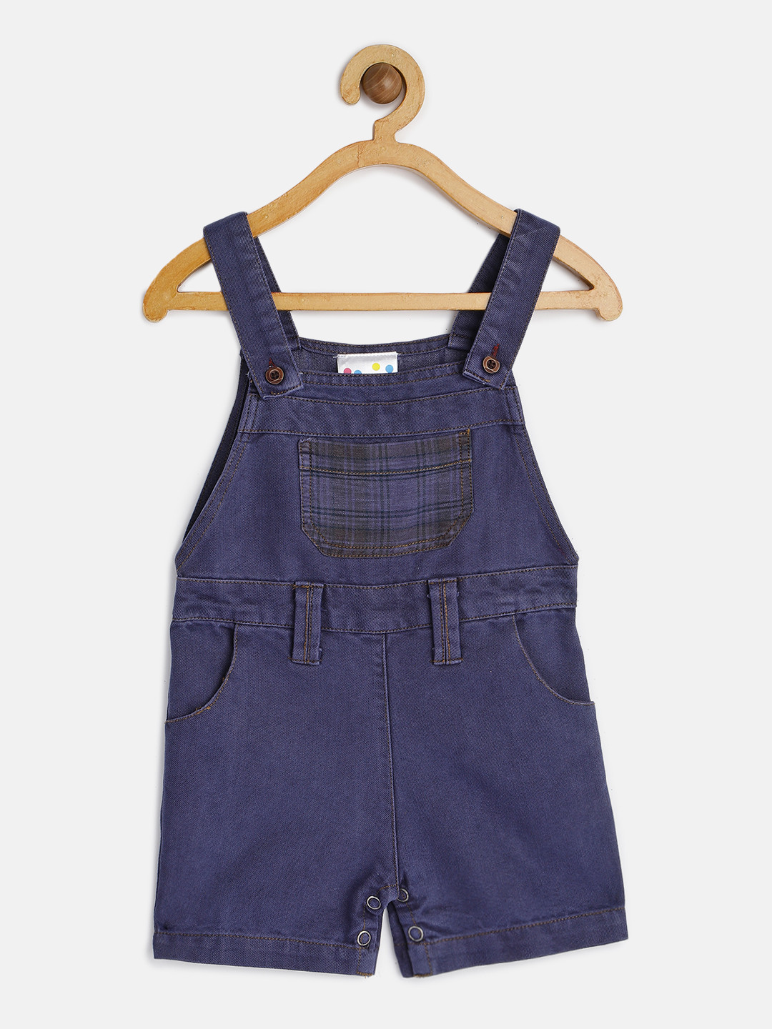 Eimoie Girls Blue Solid Denim Short Dungaree