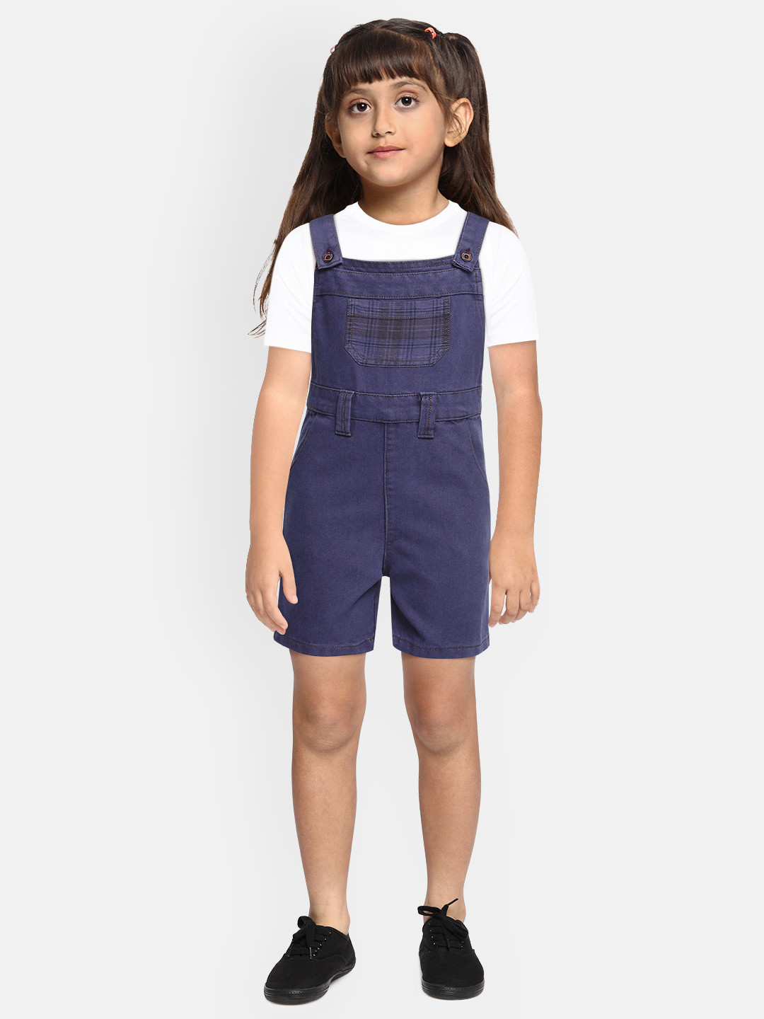 Eimoie Girls Blue Casual Denim Short Dungaree