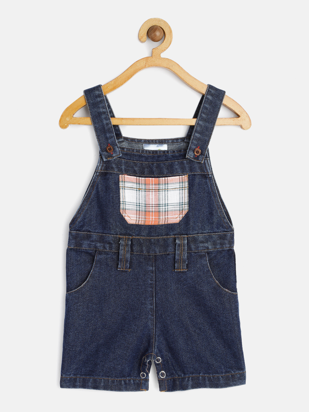 Eimoie Girls Navy Blue Solid Denim Short Dungaree