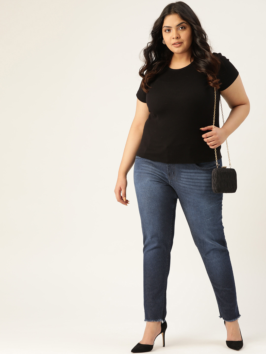 Sztori Women Plus Size Navy Blue Skinny Fit Mid-Rise Clean Look Stretchable Jeans