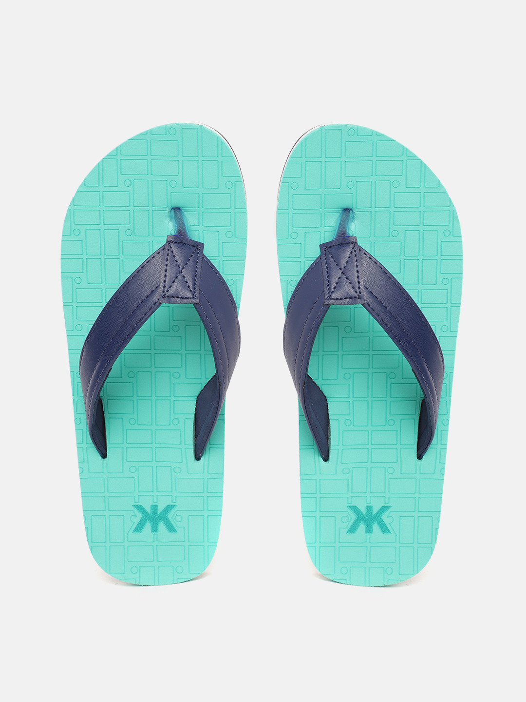 Kook N Keech Men Navy Blue & Sea Green Geometric Print Thong Flip-Flops