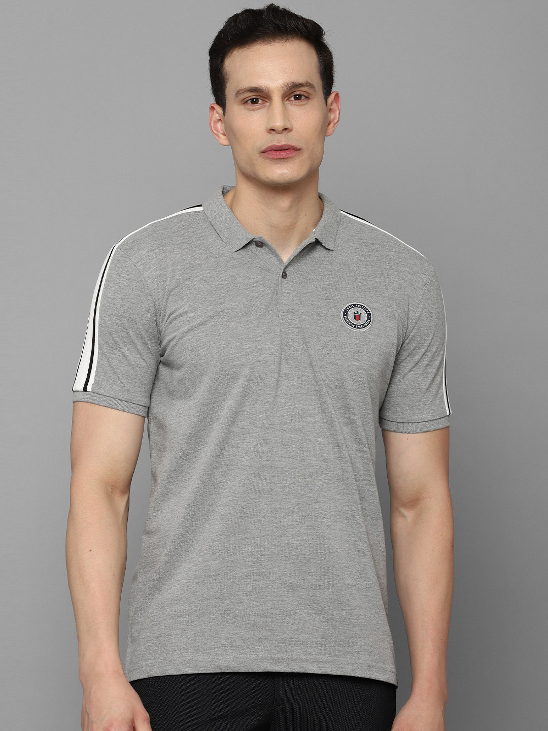 Louis Philippe Sport Men Grey Solid Polo Collar T-shirt