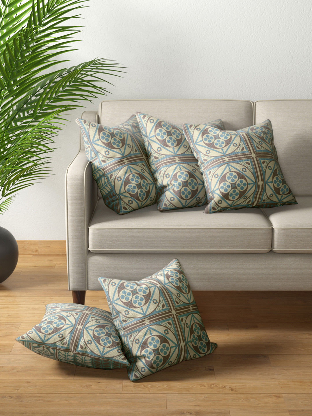 PETAL HOME Strasbourg Geometric Cotton Fade Resistant 5 Pcs Cushion Covers - 15.7x15.7In