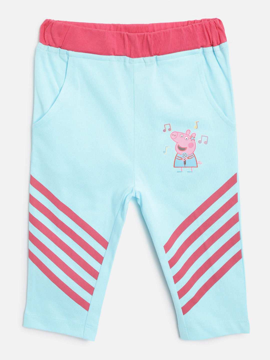 toothless Girls Blue & Pink Striped Peppa Pig Pure Cotton Regular Fit Capris