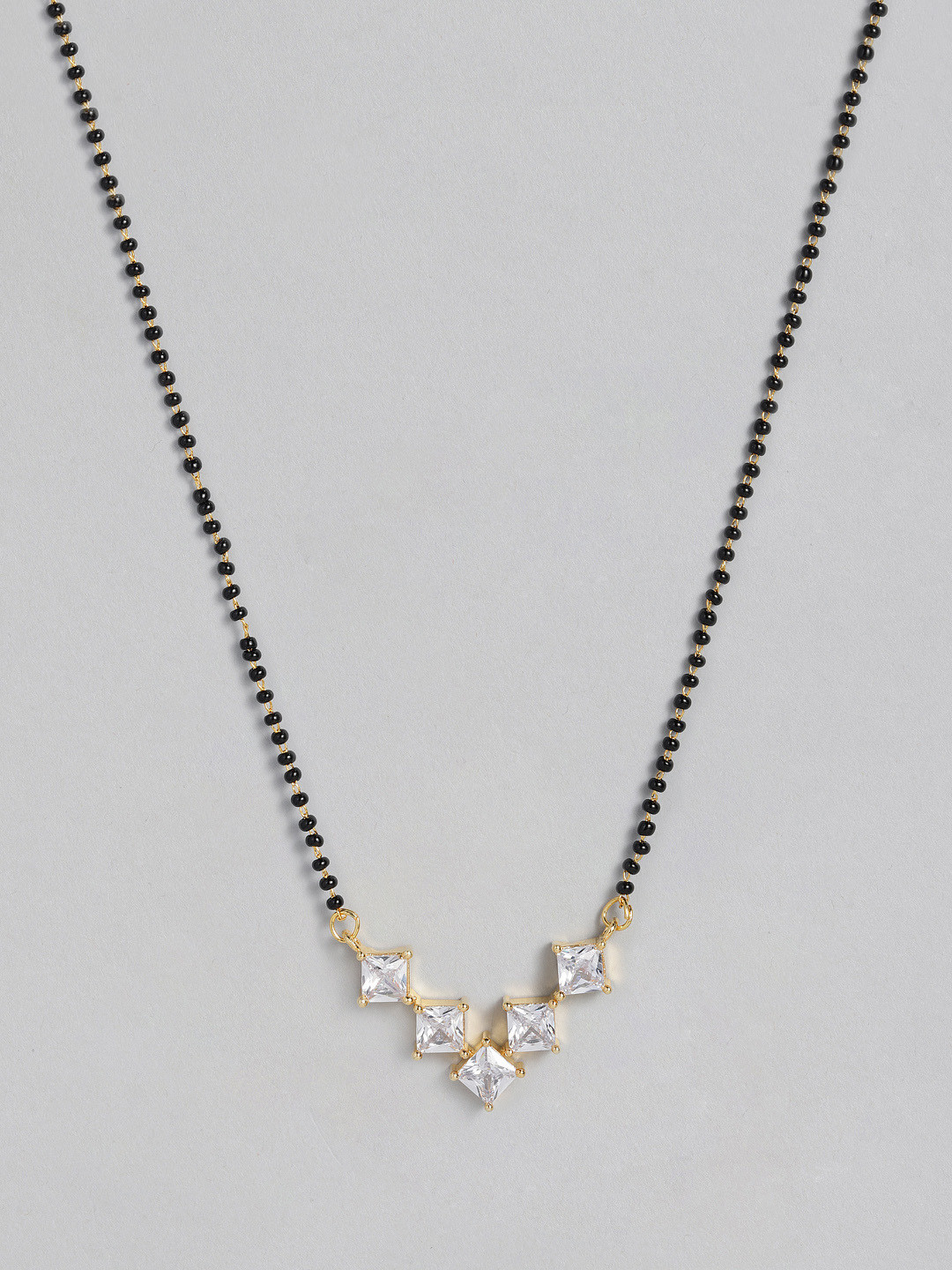 justpeachy Black Gold-Plated American Diamond Studded Mangalsutra