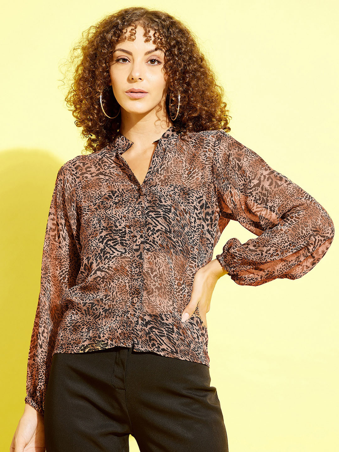 ANVI Be Yourself Women Brown Printed Shirt