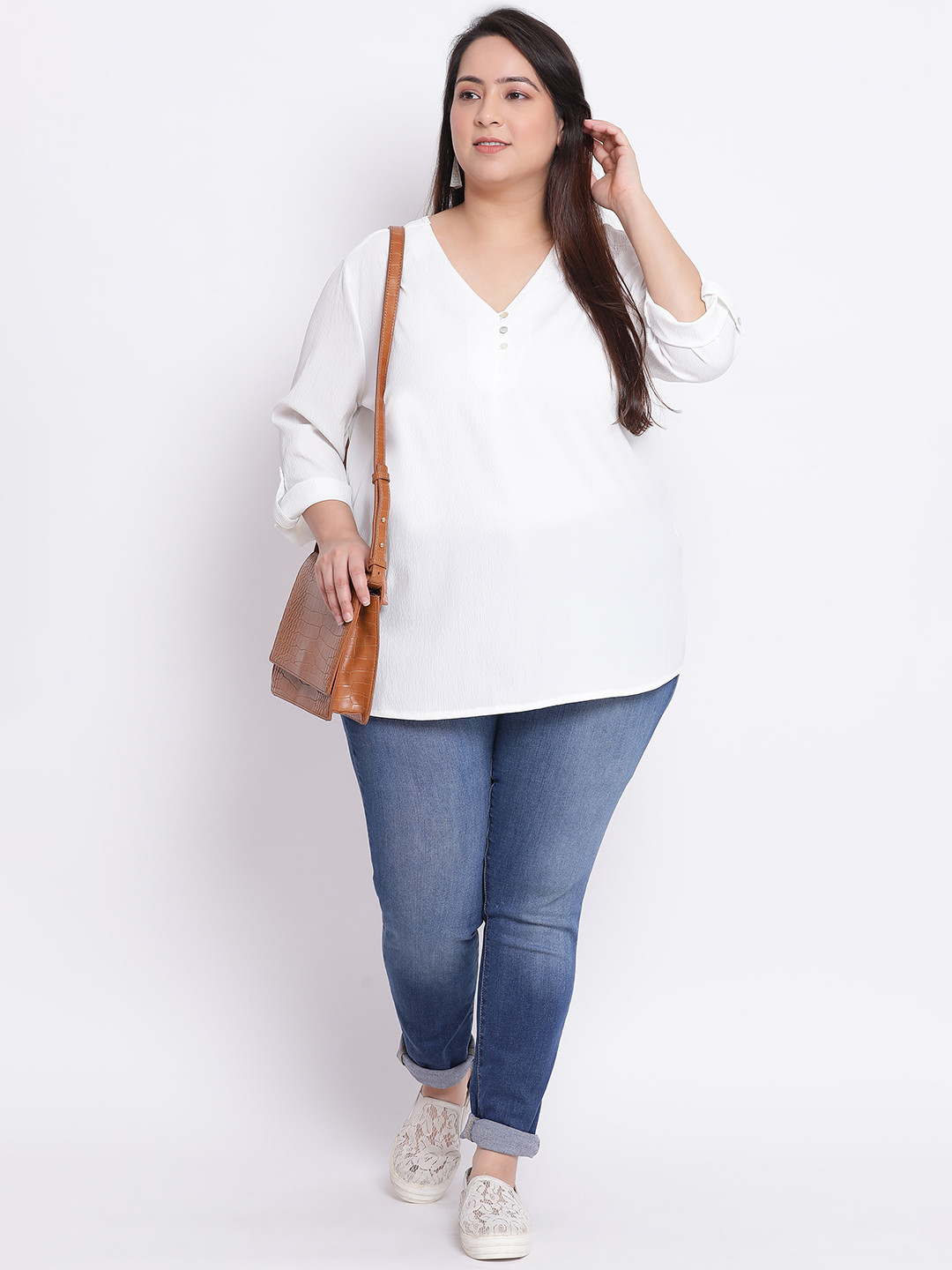 Oxolloxo Land Plus Size V-Neck Satin Top