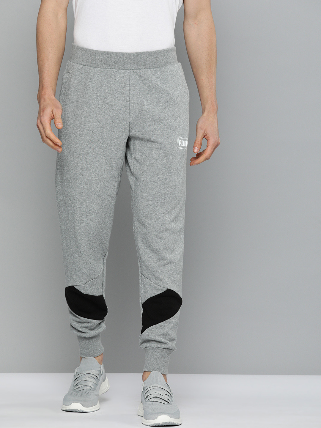 Puma Grey Solid Slim Fit REBEL Slim Fit Pants Joggers With Graphic Rubber Print