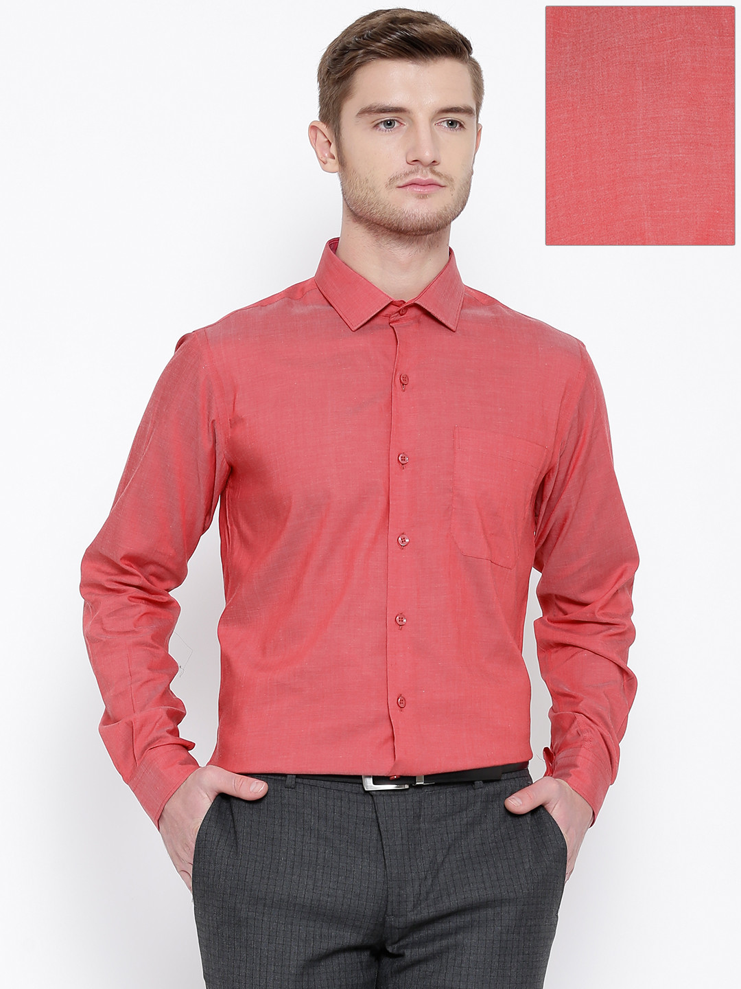 Wills Lifestyle Coral Red Slim Formal Shirt