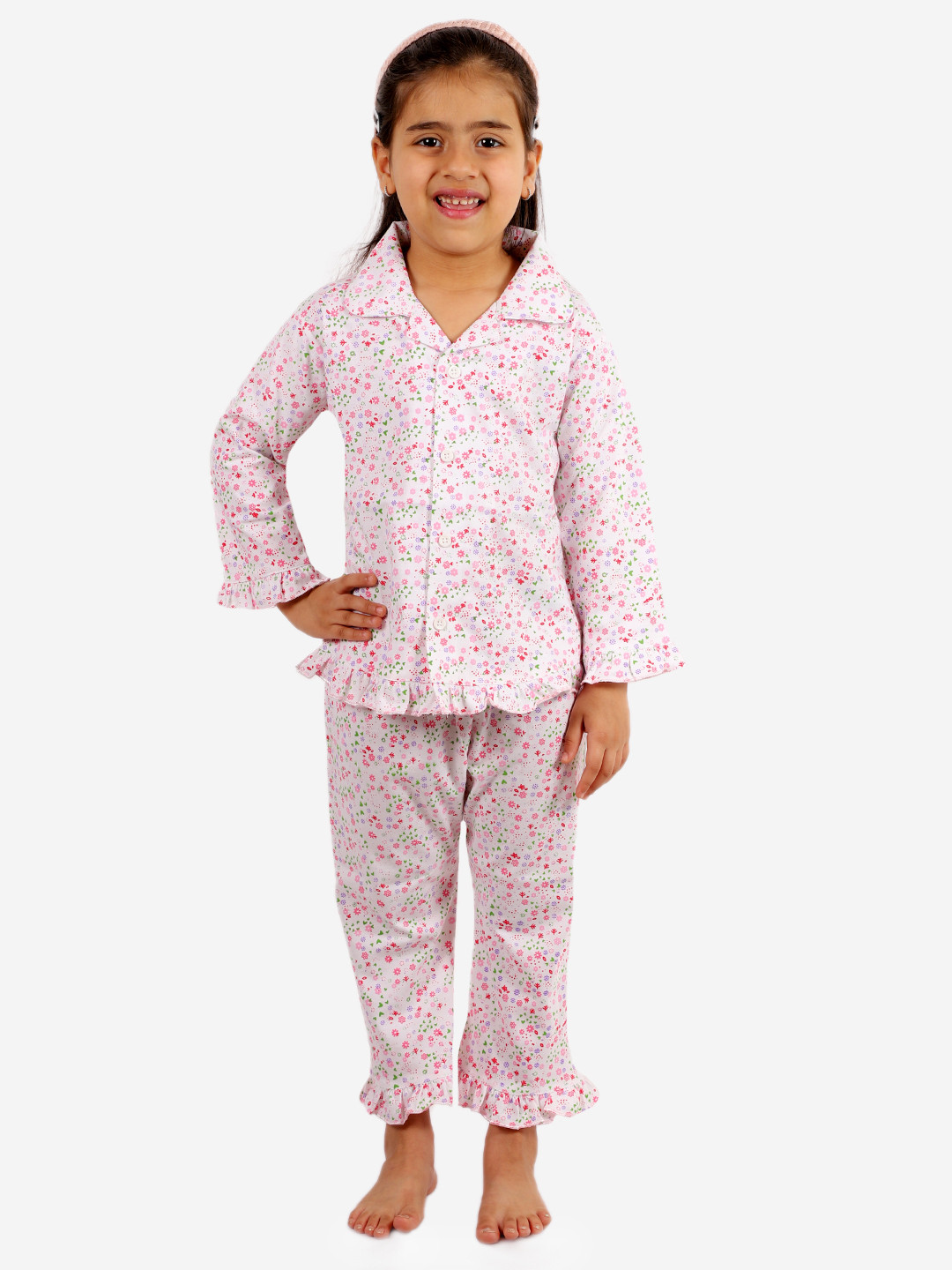 Superminis Infant Girls Pink & White Printed Night Suit 50119-SMSINSFLP
