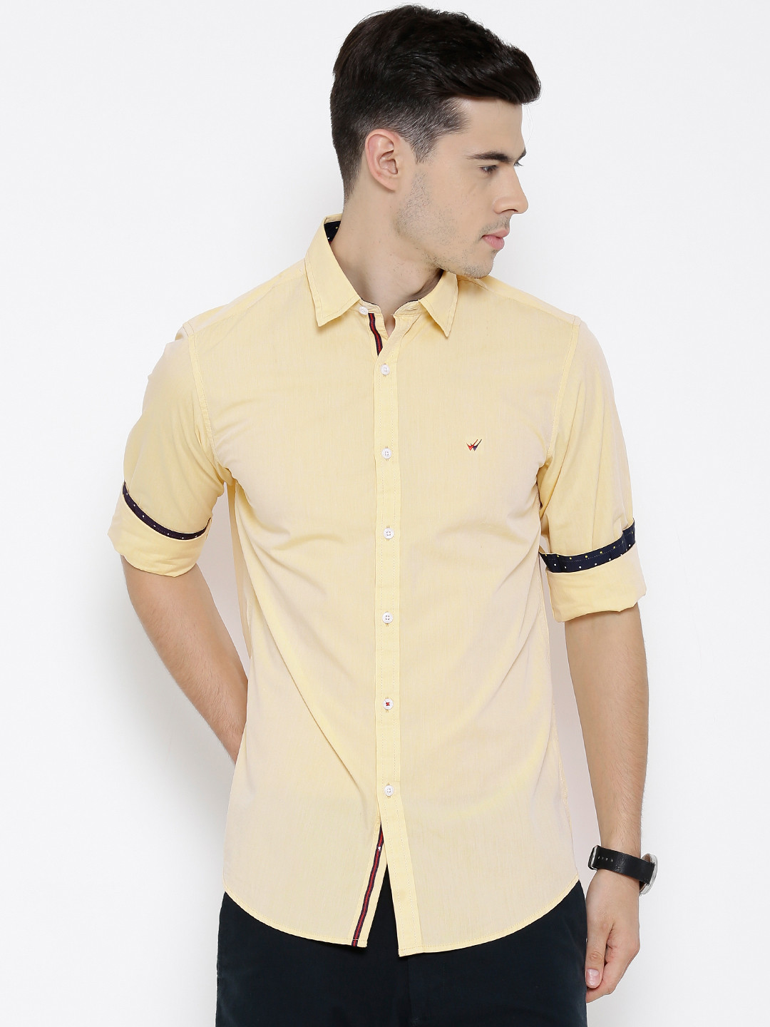 Wills Lifestyle Yellow Slim Casual Shirt