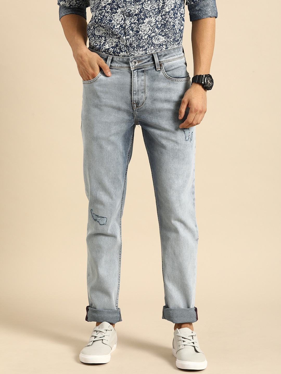 Being Human Clothing Men Blue Slim Fit Mid-Rise Low Distress Stretchable Jeans