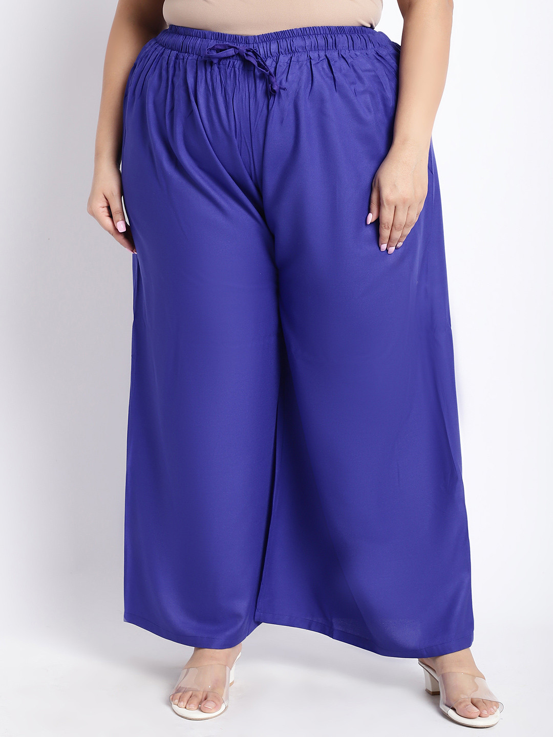 TAG 7 PLUS Women Blue Solid Plus Size Flared Palazzo