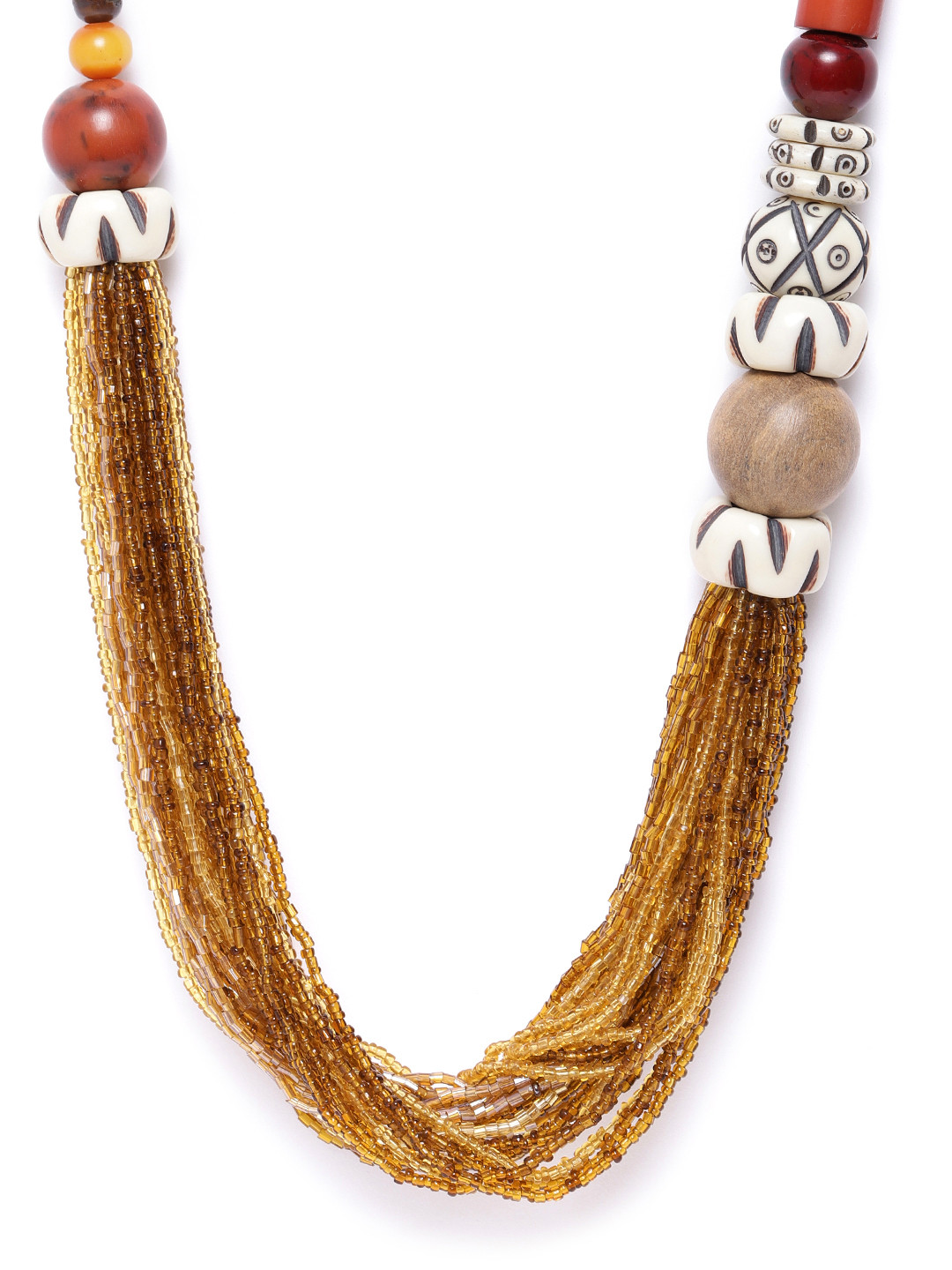 RICHEERA Beige & Brown Beaded Layered Necklace