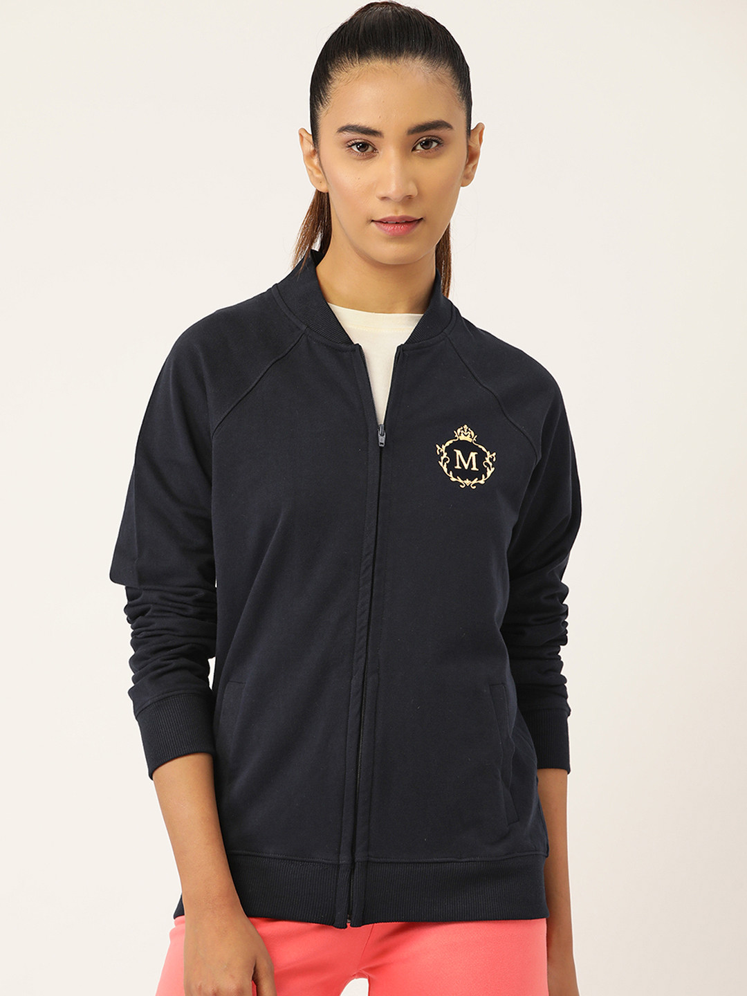 MABISH by Sonal Jain Women Navy Blue & Golden Cotton Brand Logo Printed Sweatshirt