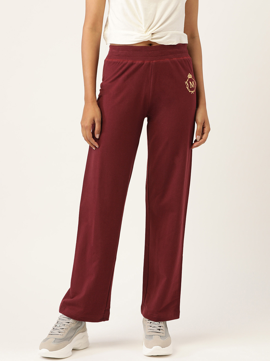MABISH by Sonal Jain Women Maroon Solid Cotton Track Pants