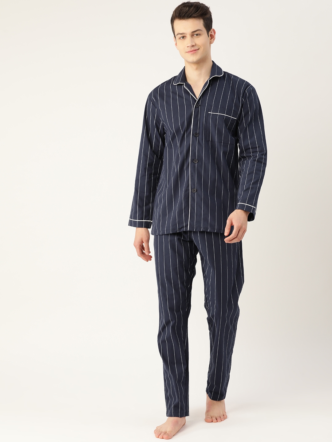 Buy Hancock Men Navy Blue  White Pure Cotton Striped Nightsuit Night  Suits for Men 13516590 Myntra