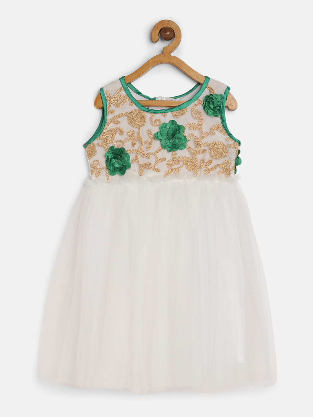 MANY FROCKS & Girls White Embroidered Fit and Flare Dress