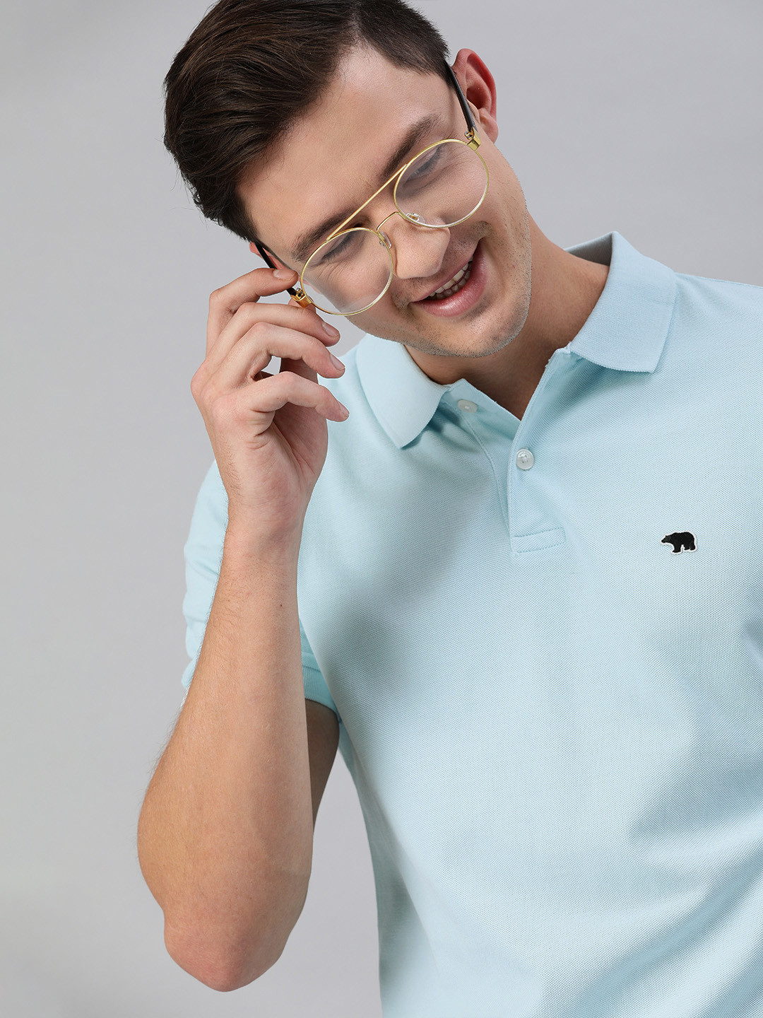 THE BEAR HOUSE Men Solid Blue Polo Collar Pure Cotton Slim Fit T-shirt