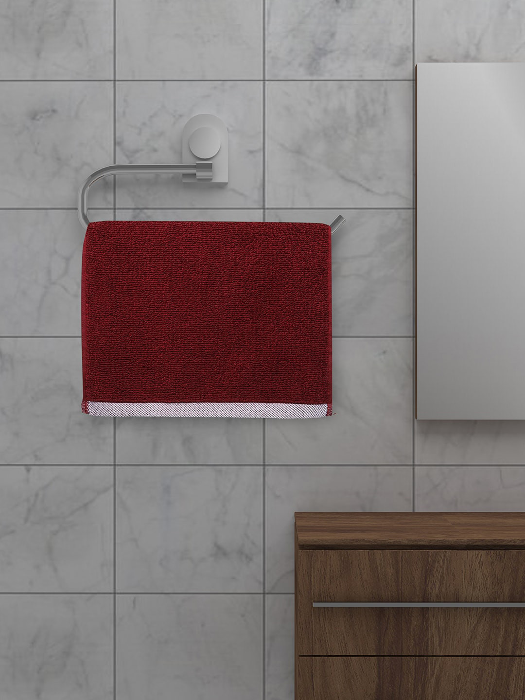 MARK HOME Set Of 4 Maroon Solid 100% Cotton 500 GSM Zero Twist Anti Bacterial Treated Face Towels