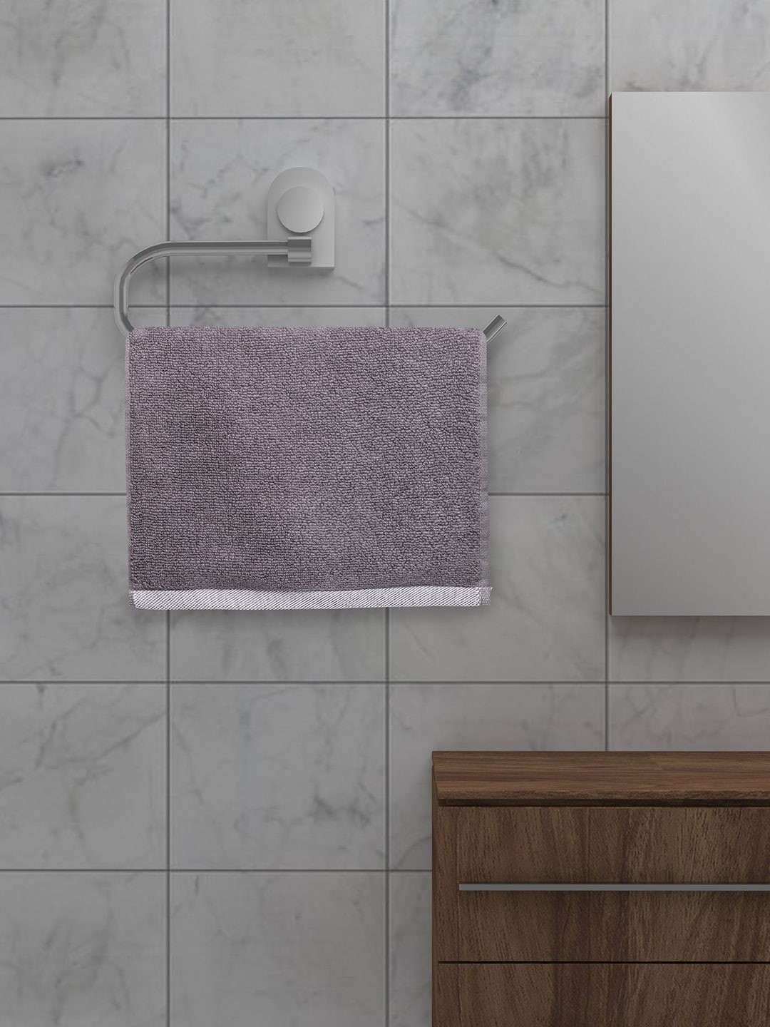 MARK HOME Set Of 4 Grey Solid Cotton 500 GSM Zero Twist Anti Bacterial Treated Face Towels