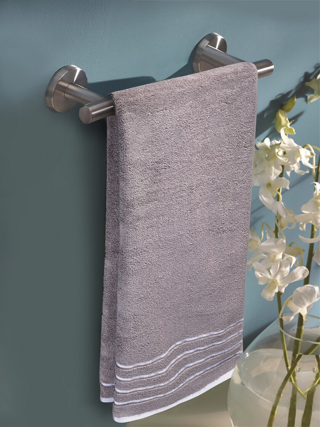 MARK HOME Grey Solid 100% Cotton 500 GSM Zero Twist Anti Bacterial Treated Bath Towel