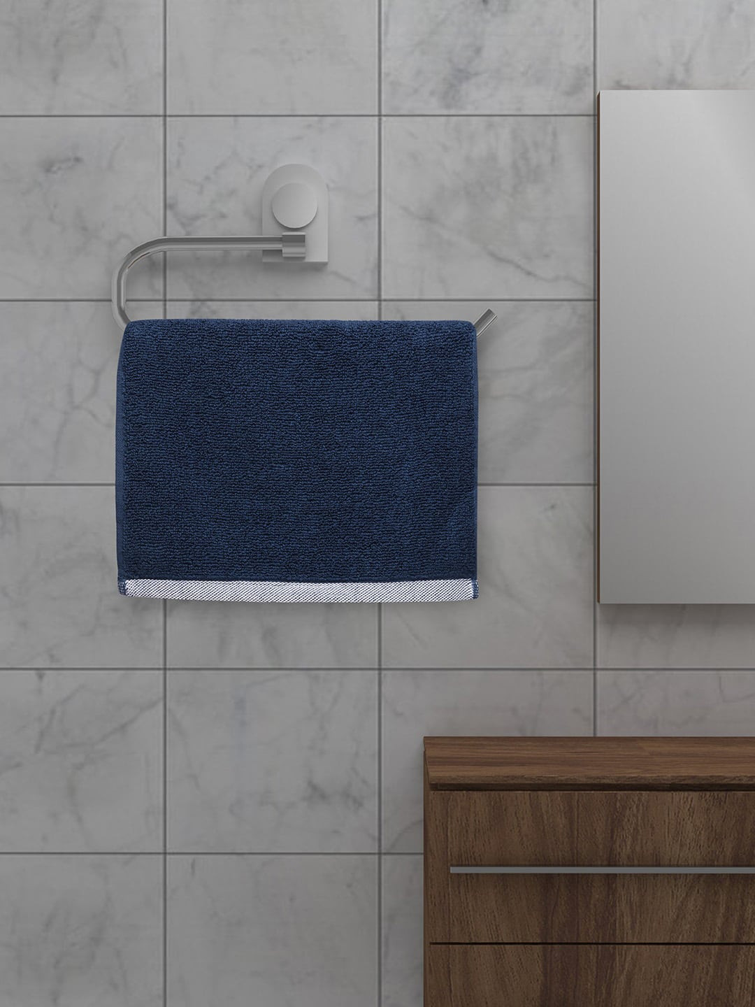 MARK HOME Set Of 4 Navy Blue Cotton 500 GSM Zero Twist Anti Bacterial Treated Face Towels