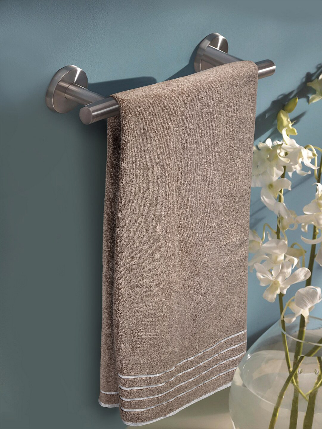 MARK HOME Beige Solid 500 GSM Zero Twist Anti Bacterial Treated Bath Towel
