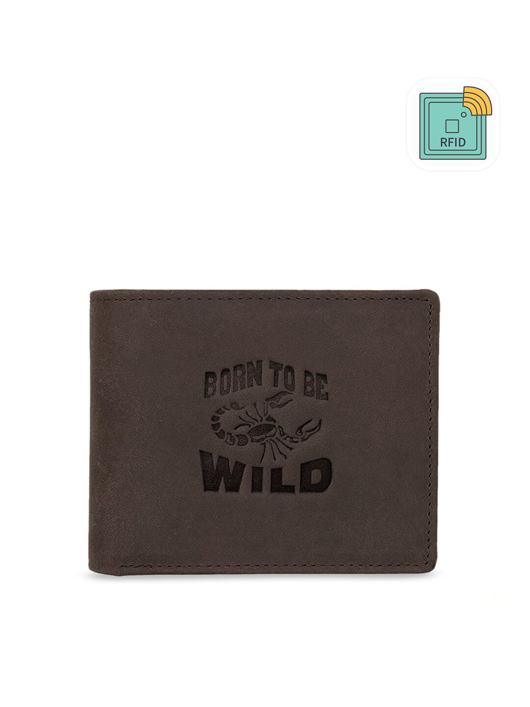 WildHorn Men Brown & Black Printed RFID Protected Genuine Leather Two Fold Wallet