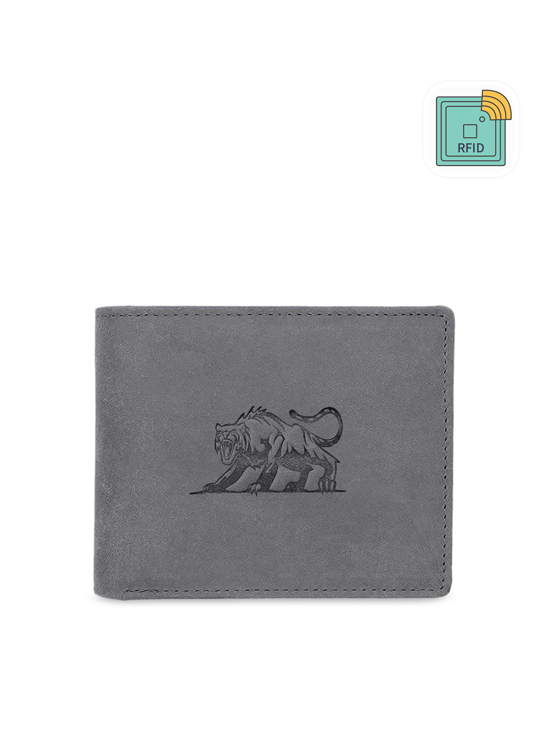 WildHorn Men Grey Solid RFID Protected Genuine Leather Two Fold Wallet