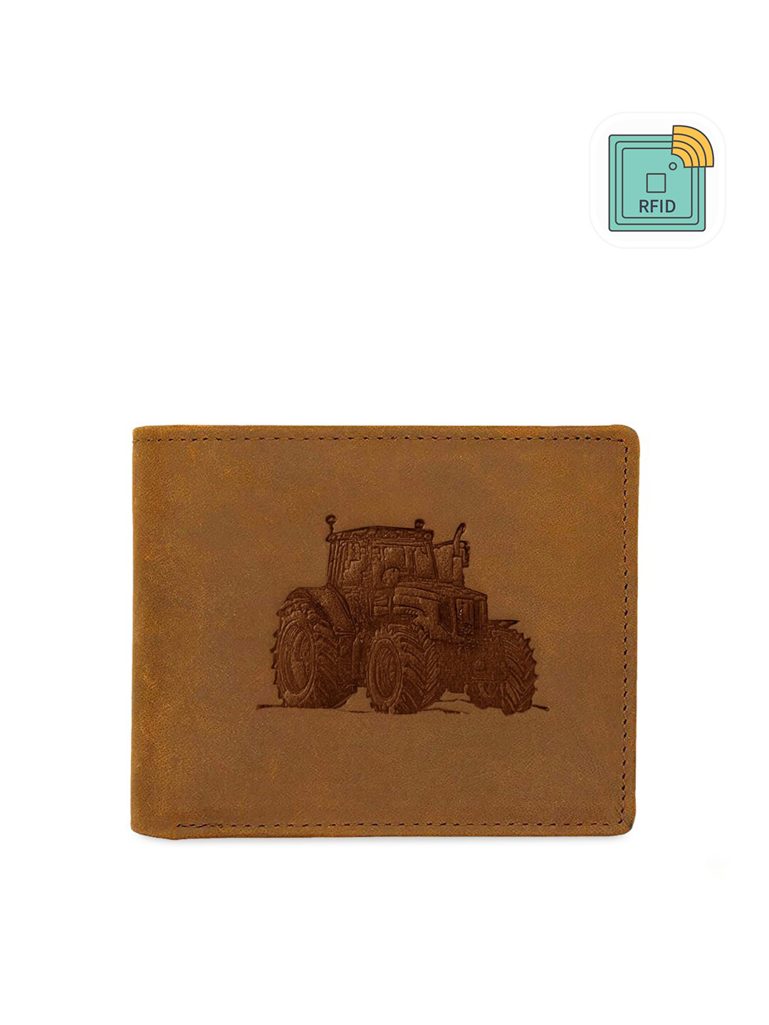 WildHorn Men Tan Brown Printed RFID Protected Genuine Leather Two Fold Wallet