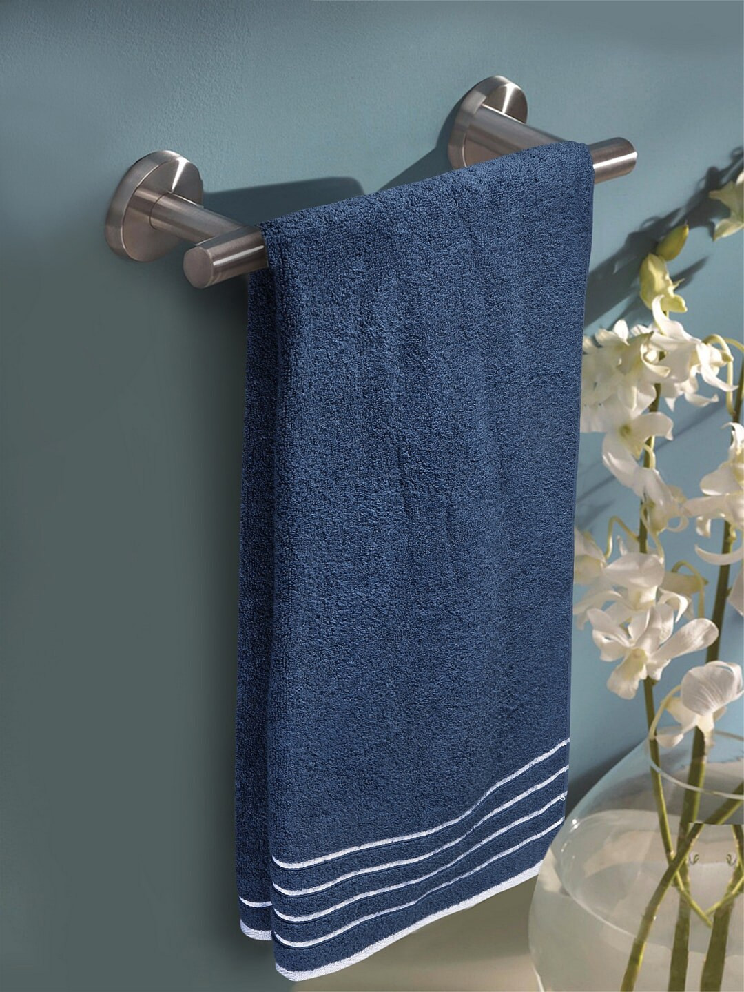 MARK HOME Navy Blue Solid 500 GSM Zero Twist Anti Bacterial Treated Bath Towel