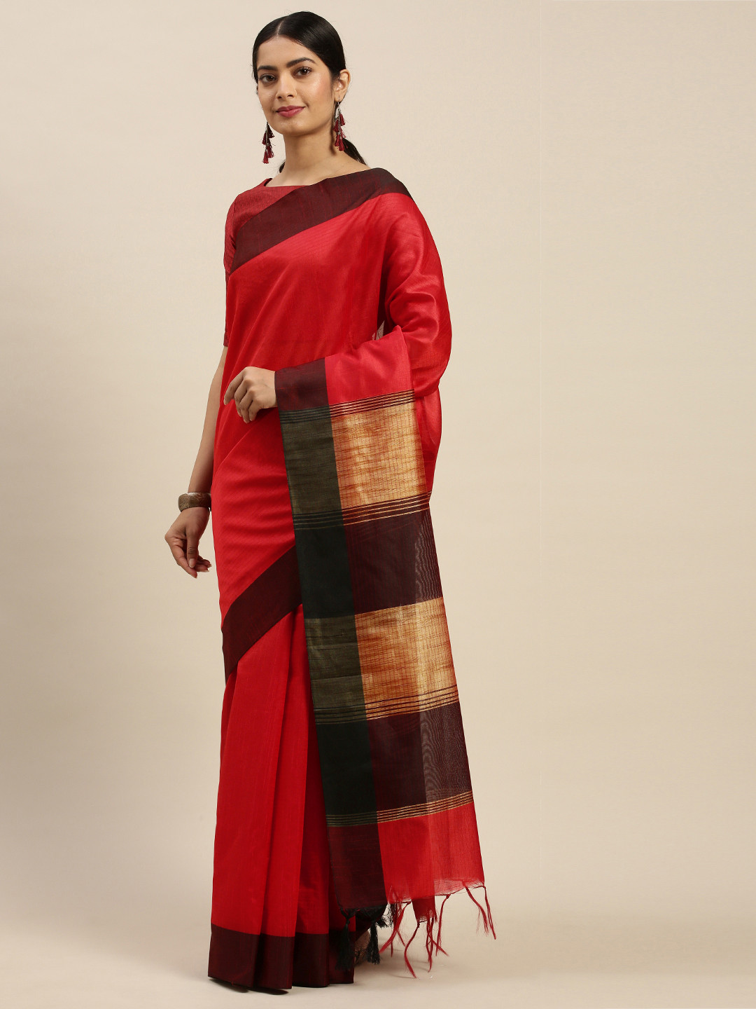 Rajnandini Red Striped Saree