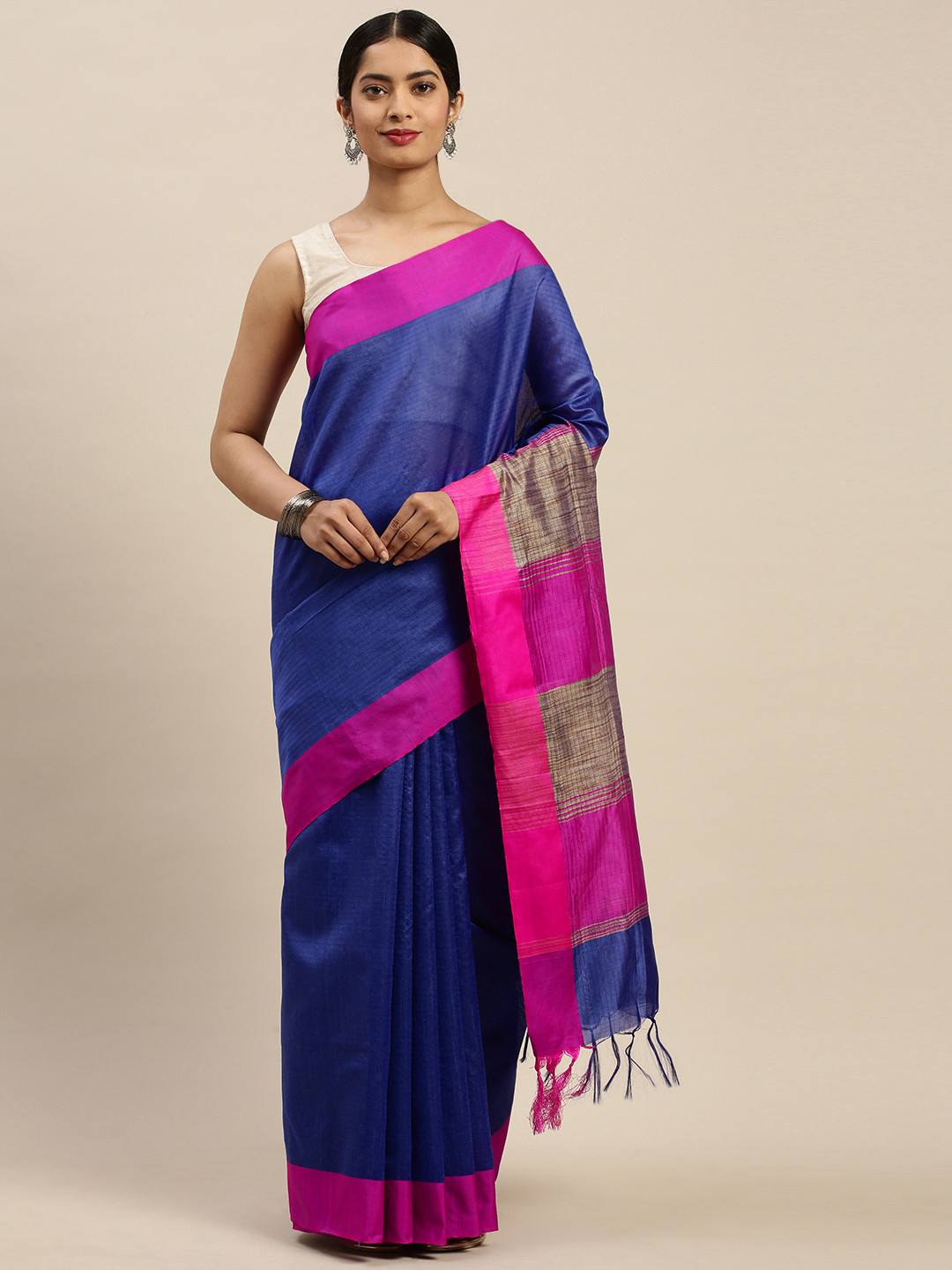 Rajnandini Navy Blue & Purple Striped Saree