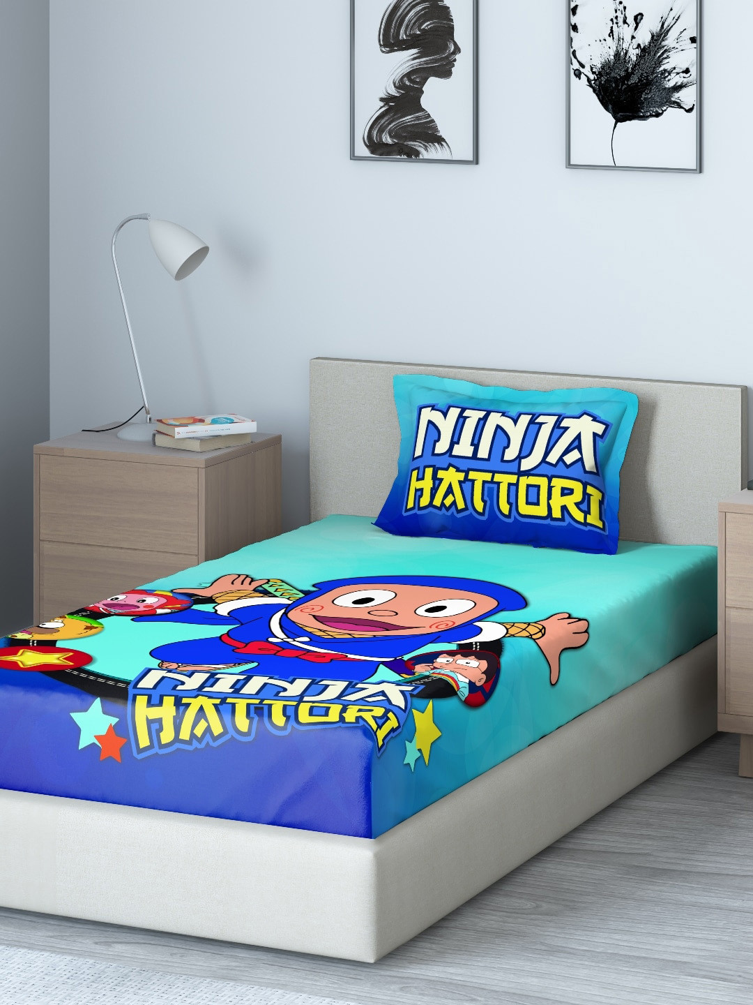 DDecor Multicoloured Cartoon Characters Cotton 210 TC Single Fine Bedsheet with a Pillow Cover-88 x 60 inches