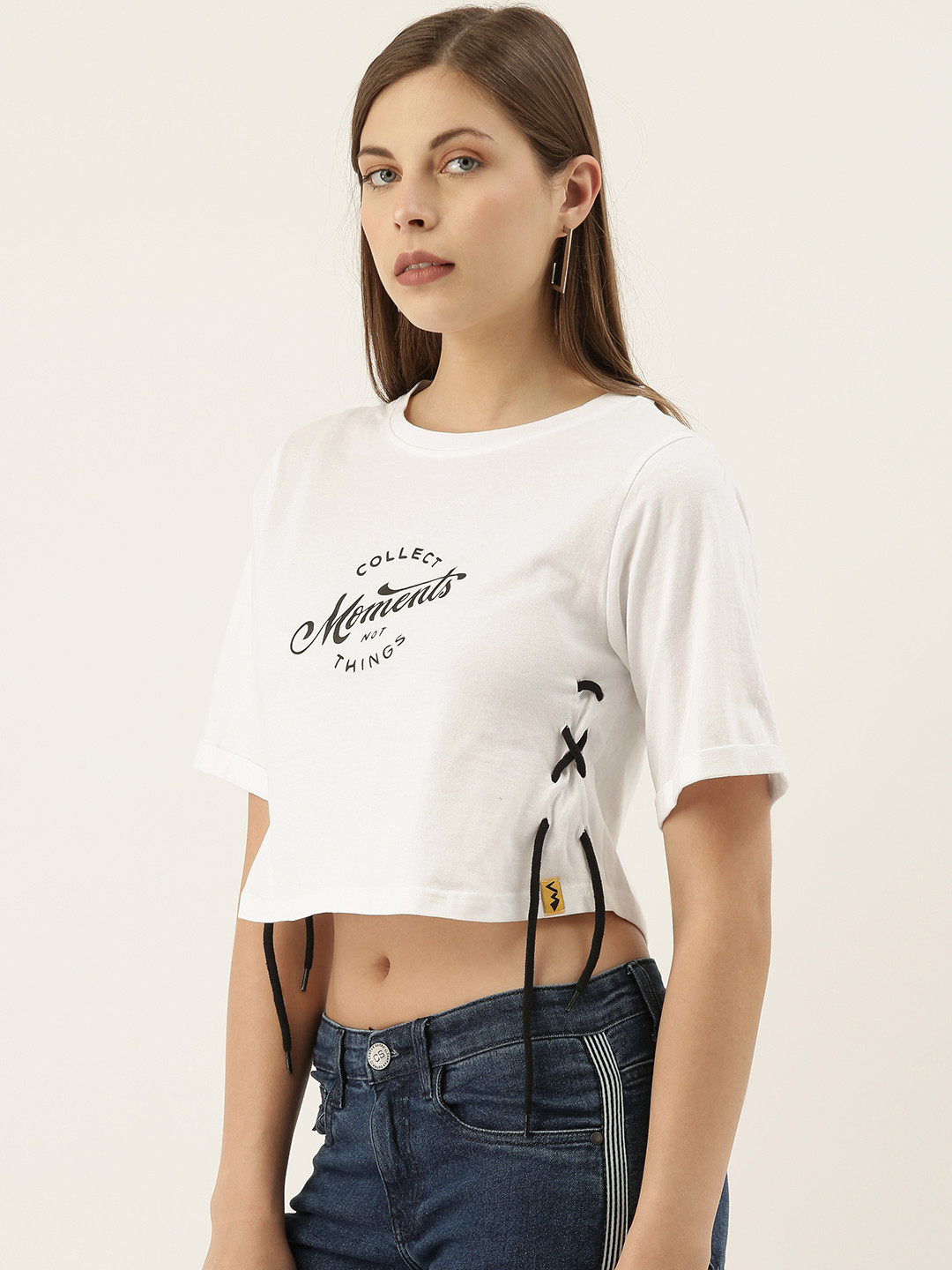 Campus Sutra White Printed Crop Top