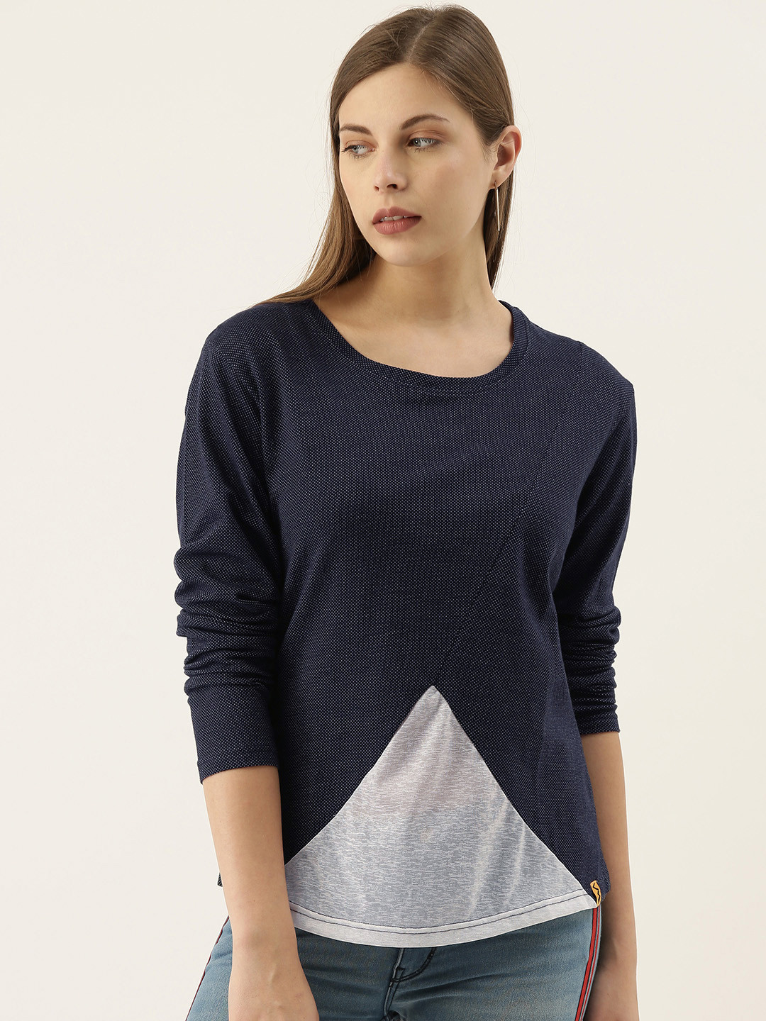 Campus Sutra Navy Blue Colourblocked Top