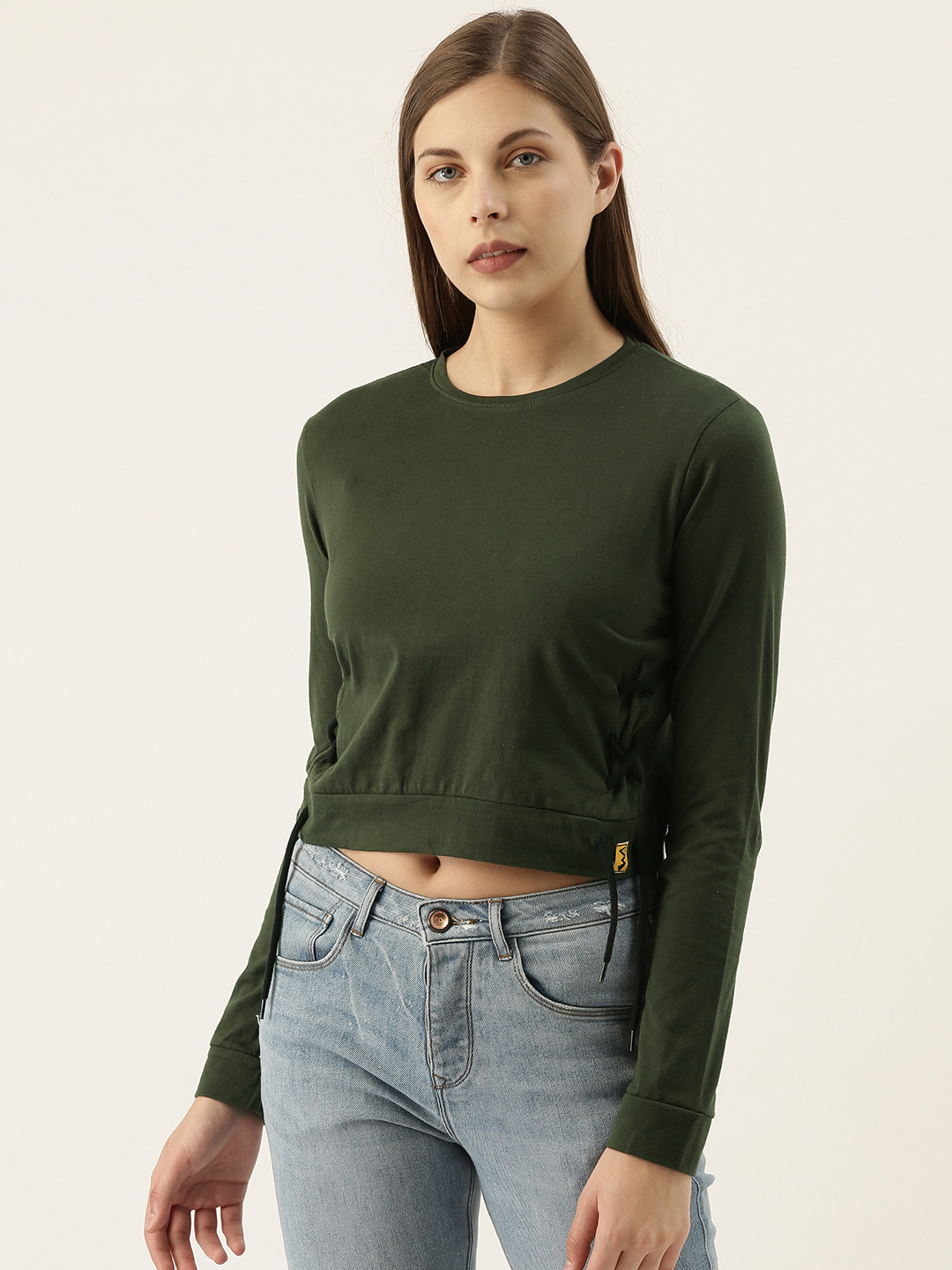 Campus Sutra Olive Green Crop Top