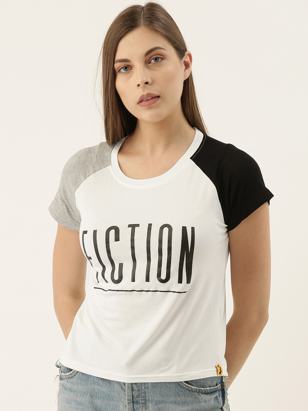 Campus Sutra Women White Printed Round Neck T-shirt
