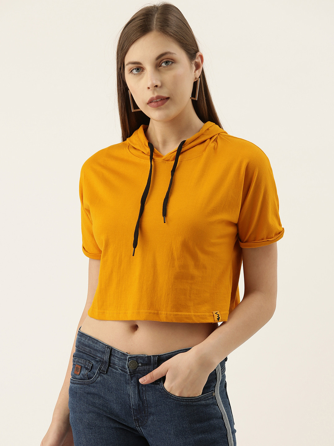 Campus Sutra Mustard Crop Solid Top