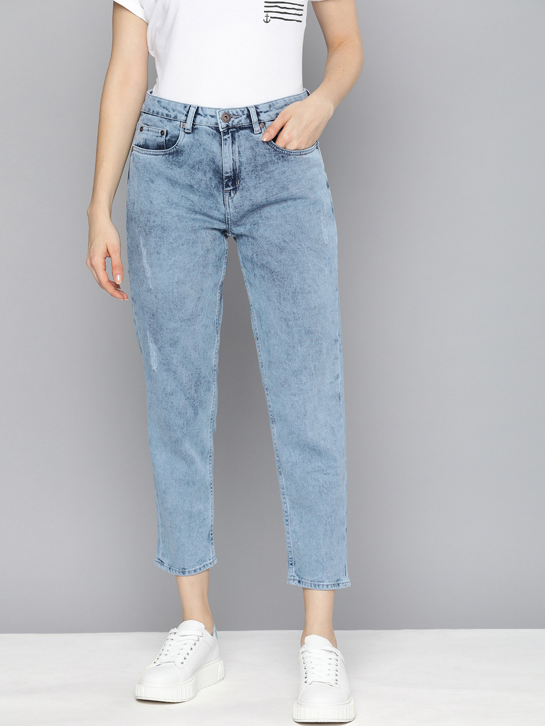 Chemistry Women Blue Mom Fit HIgh-Rise Faded Look Cropped Jeans