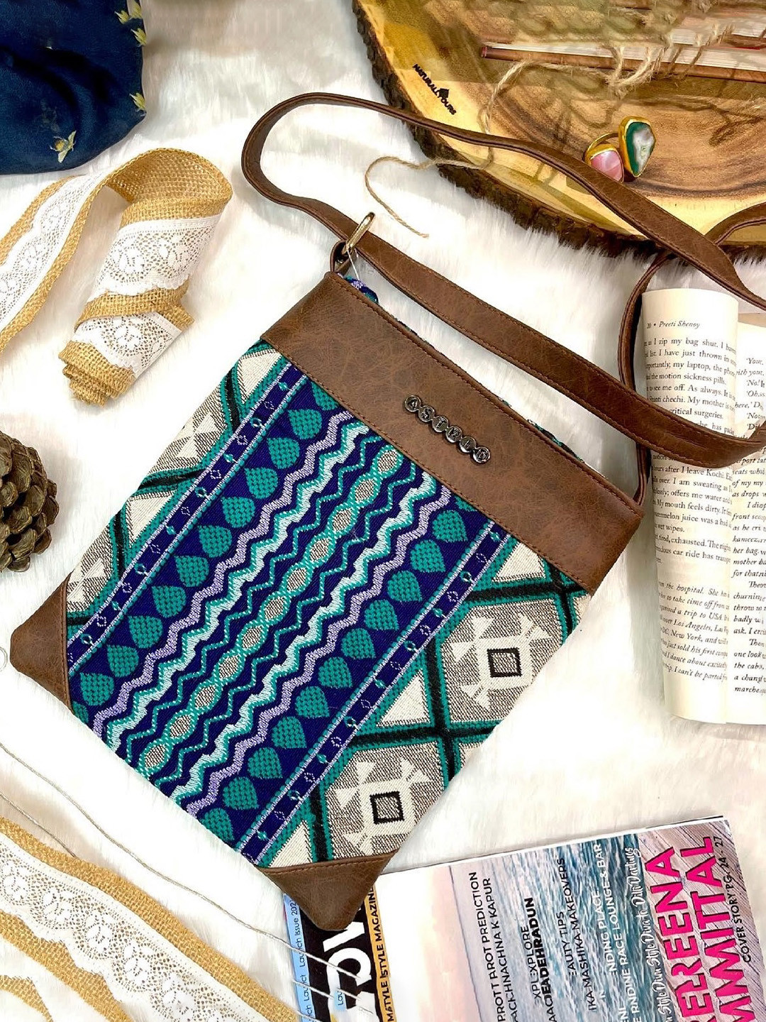 ASTRID Blue Self Design Sling Bag
